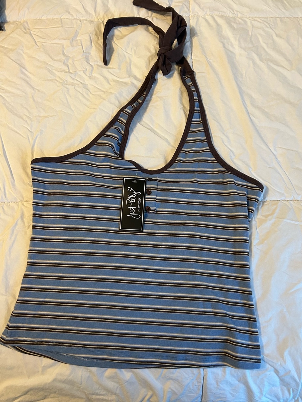 Striped Halter Tank Top in Blue and Brown